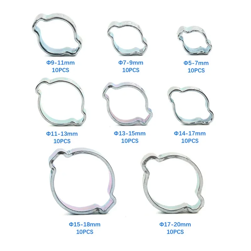 Hose Clamp Double Ears Clamp 5-20mm Worm Drive hose clamps pipe clamps Fuel Water Hose Pipe Clamps Clips Fuel Clamps Kit 10Pcs/Set