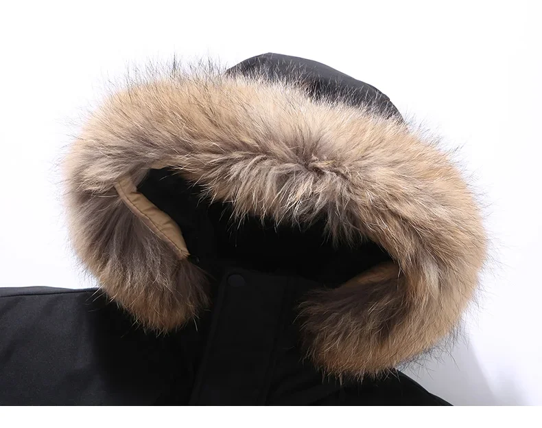 Men's Long Down Jacket Winter 90% White Duck Down Wool Collar Hooded