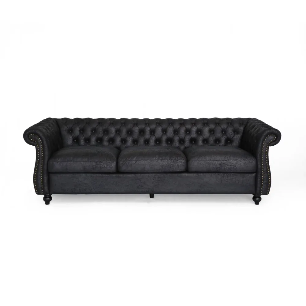 

Living Room Tufted Velvet Sofa, Black, 3 Seats Modern Couch Sofas