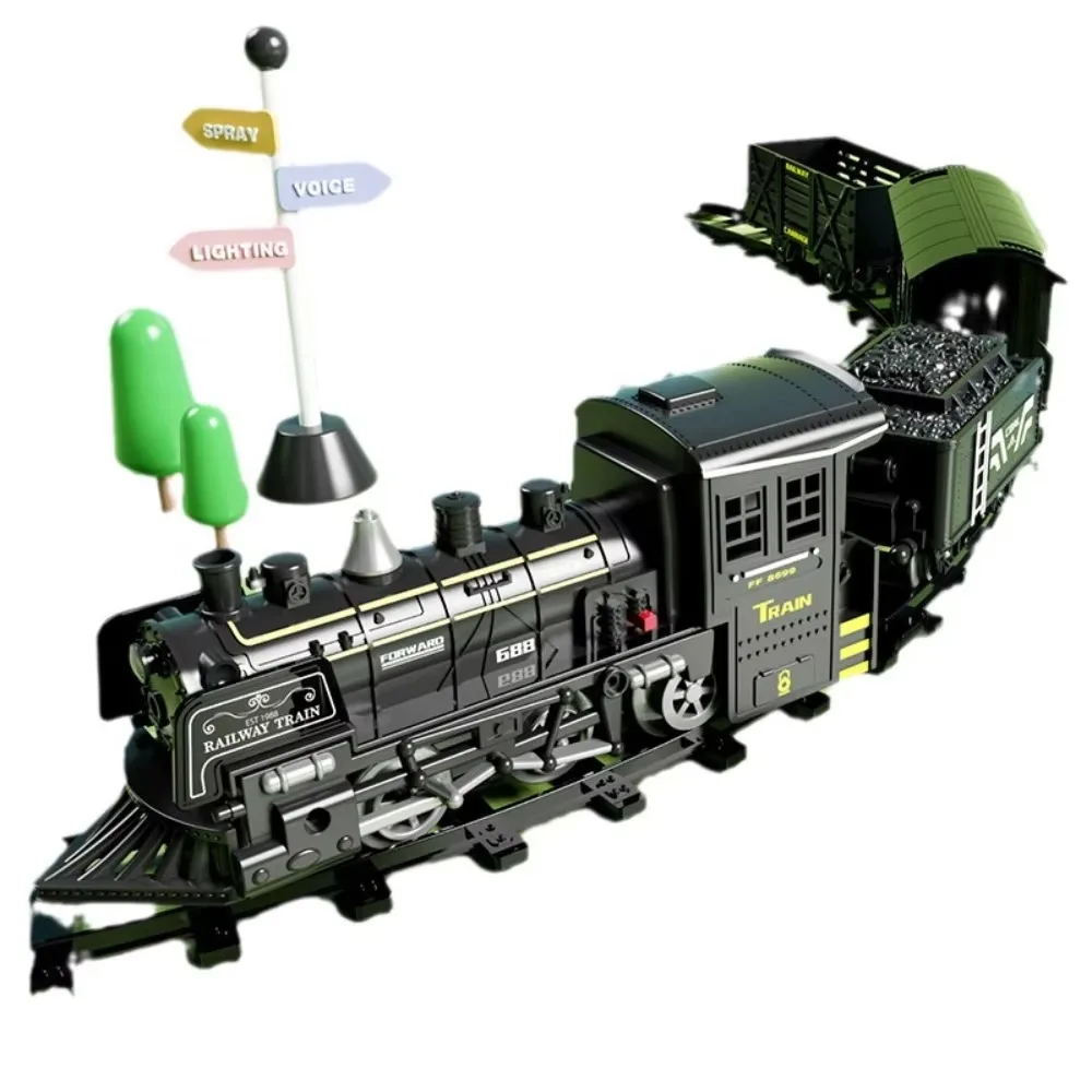 Simulation Electric Steam Train Model Toy Classical Railway with Smoke Track Children's Boy Toy Gift