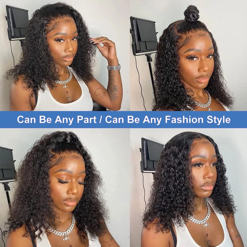 Deep Wave Short BOB Wigs Human Hair 13x4 Transparent Lace Wig PrePlucked Remy Front Lace Wig For Women Wigs Bleached Knots