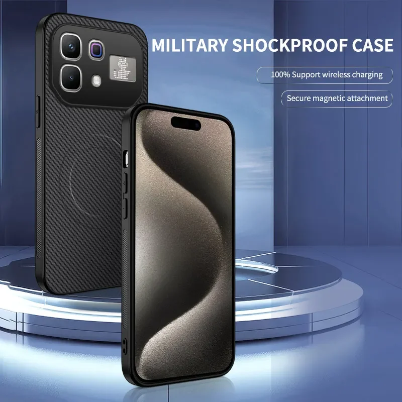 Magnetic Leather Case with Carbon Fiber Texture and Mag-safe for Enhanced Camera Protection