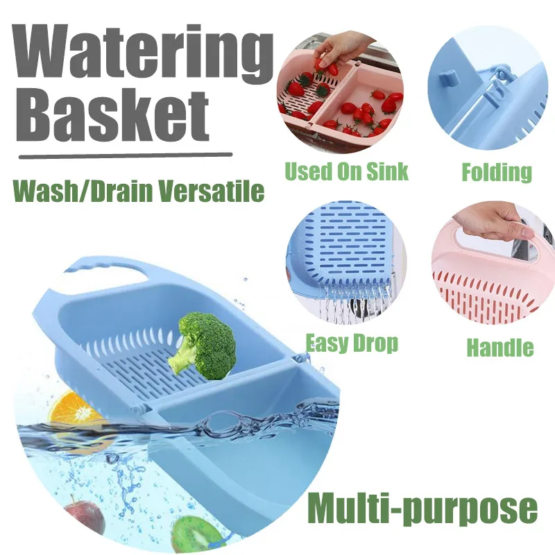 

Foldable Drainer Basket Dish Drainer Expandable Sink Drying Rack Fruit Vegetable Washing Basket Kitchen Storage Organizer Tool