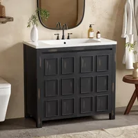 36" Bathroom Vanity Combo with Ceramic Sink,Pedestal Sink Cabinet with 2 Soft-Close Doors, SolidWood Bathroom Cabinet, Vintage 1