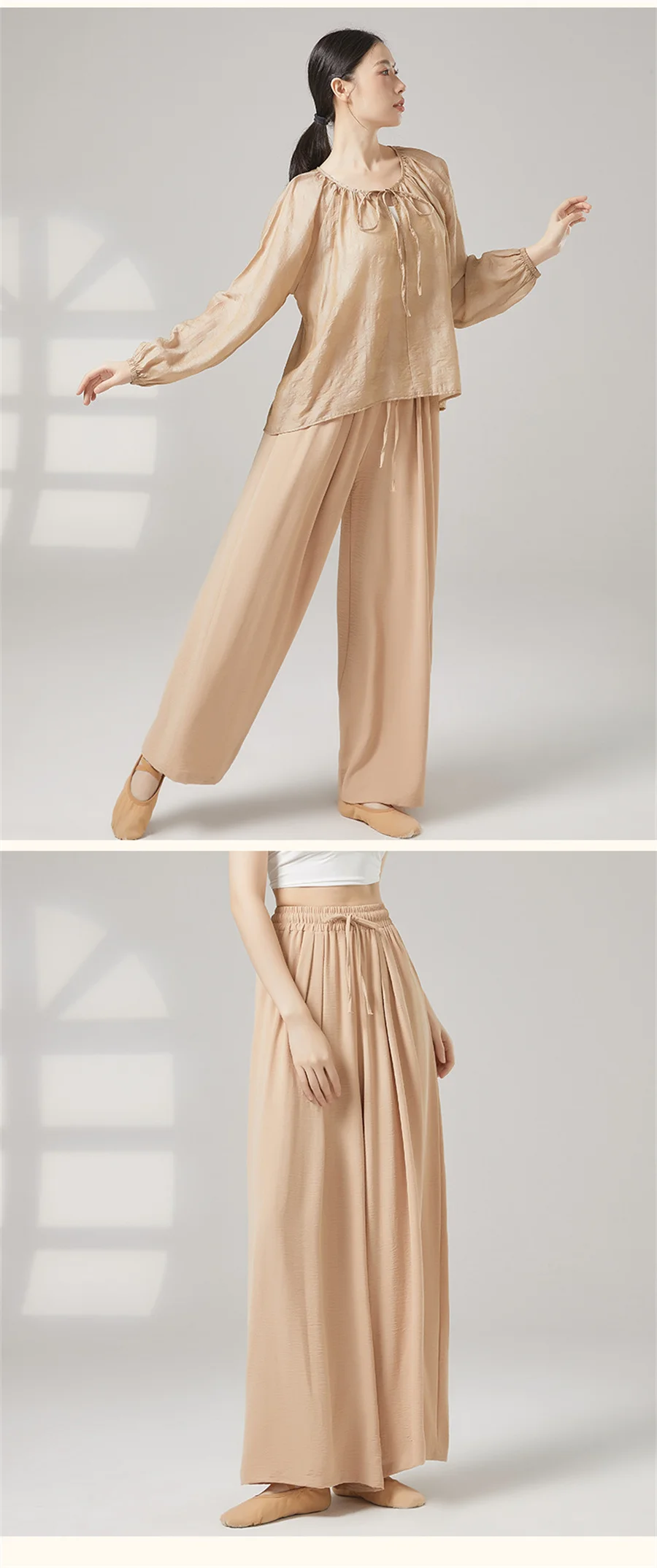 Frauen Lose Polyester Modern Dance Hose Praxis Hohe Taille Langlebig Klassische Tanz Hose Weiche Breite Bein Erwachsene Tanzen Kostüm – Detail 7