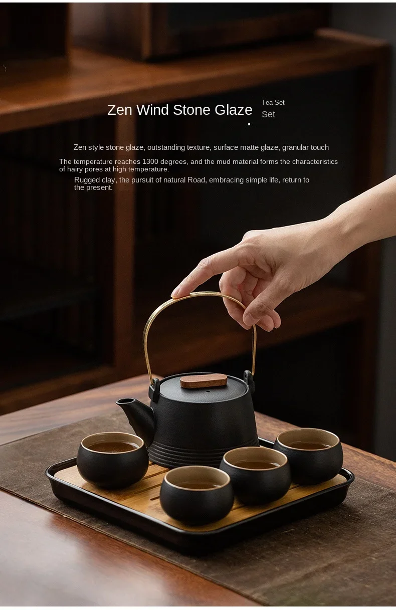 Description Picture 4 of itemQuality Chinese Tea Set Hand-held Black Ceramic Teapot  Set Kung Fu Tea Box Purple Sand Charm Tea Pet