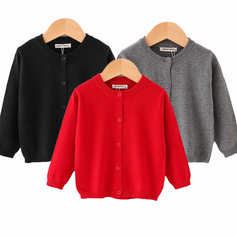 레드 블랙 그레이 가디건 아동복, 어린이 니트 재킷, 용수철 가을 소녀 스웨터, 단색 캐주얼 겉옷 코트, 소년 탑