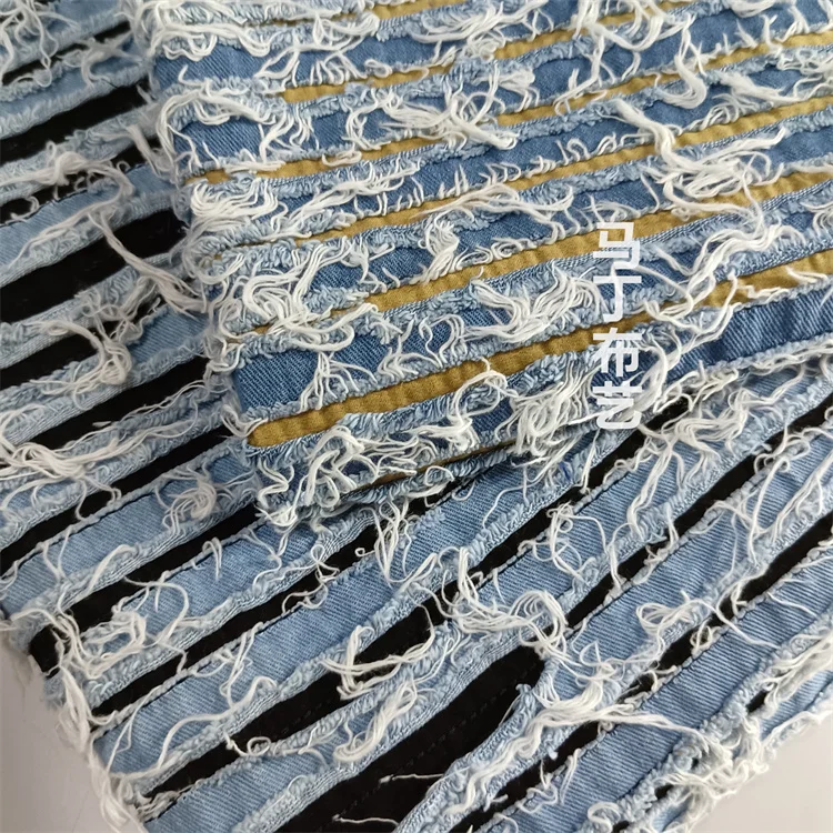 Fashion Tassel Denim Fabric Beggar Destructive Cut Flower Fabric Thickened Designer Fabric Diy