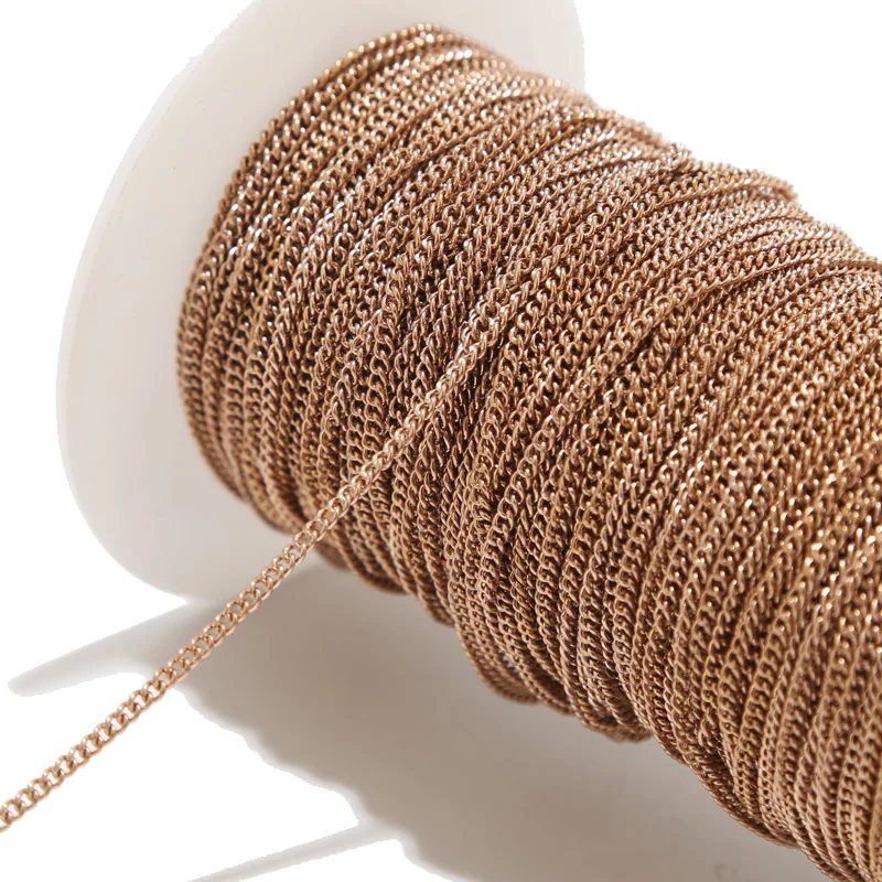 

5Meters Rose Gold Plated Stainless Steel 2mm Width Chains Extender Curb Link Chain For DIY Jewelry Necklaces Making Findings