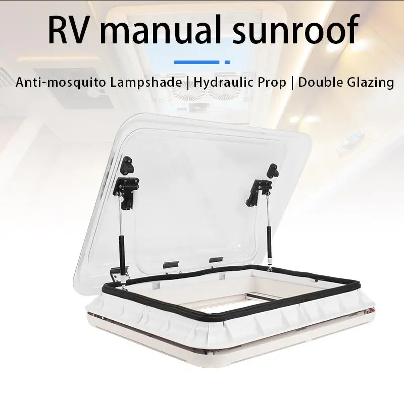 Description Picture 2 of item700 * 500 Camper Top Rv Car Roof Window with Led Light Pleated Curtain and Flying Screen Acrylic Glass