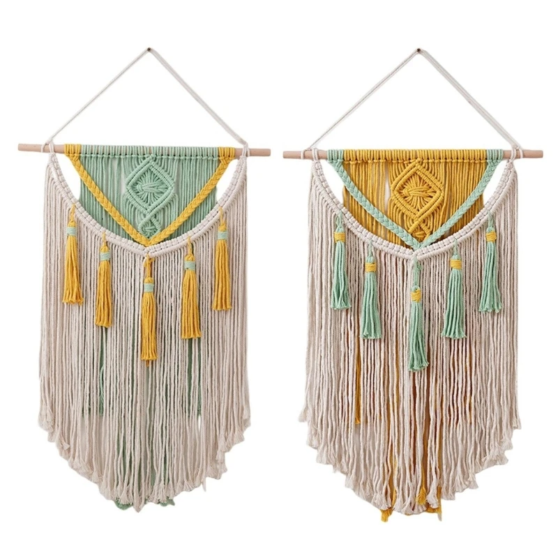 

Woven Cotton Rope Colorblock Tapestrys Artistic Wall Decorations Handcrafts Aesthetic Tassels Tapestrys Home Decorations