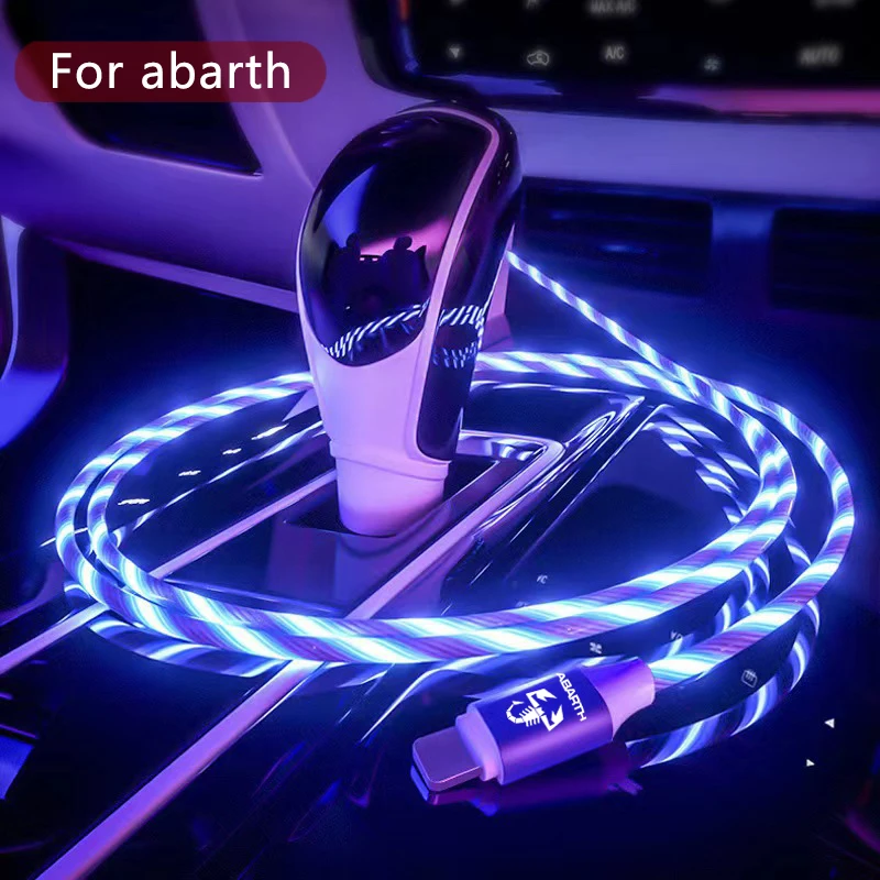 

glowing wire android car mobile phone fast charging cable usb c type high speed Charger for fiat punto abarth 500 595 695 logo