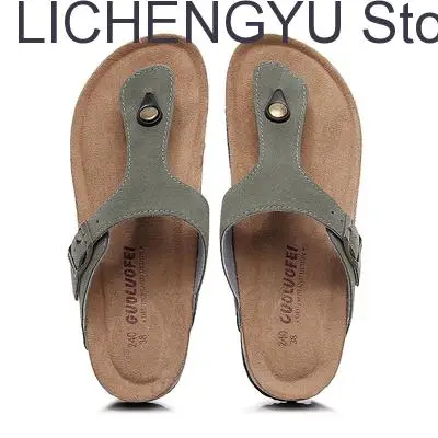 New Summer Women Beach Shoe Casual Cork PU Leather Slippers Men Outdoor Fashion Flip Flops Footwear