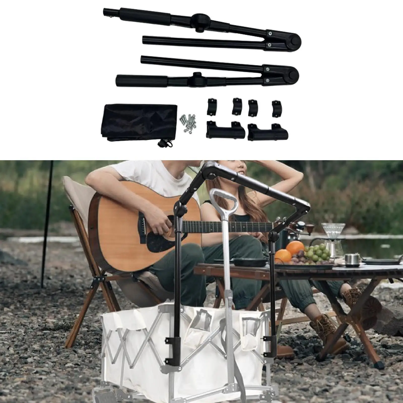 Universal Folding Wagon Handle Attachment - Push/Pull Bar For Camping & Garden Carts