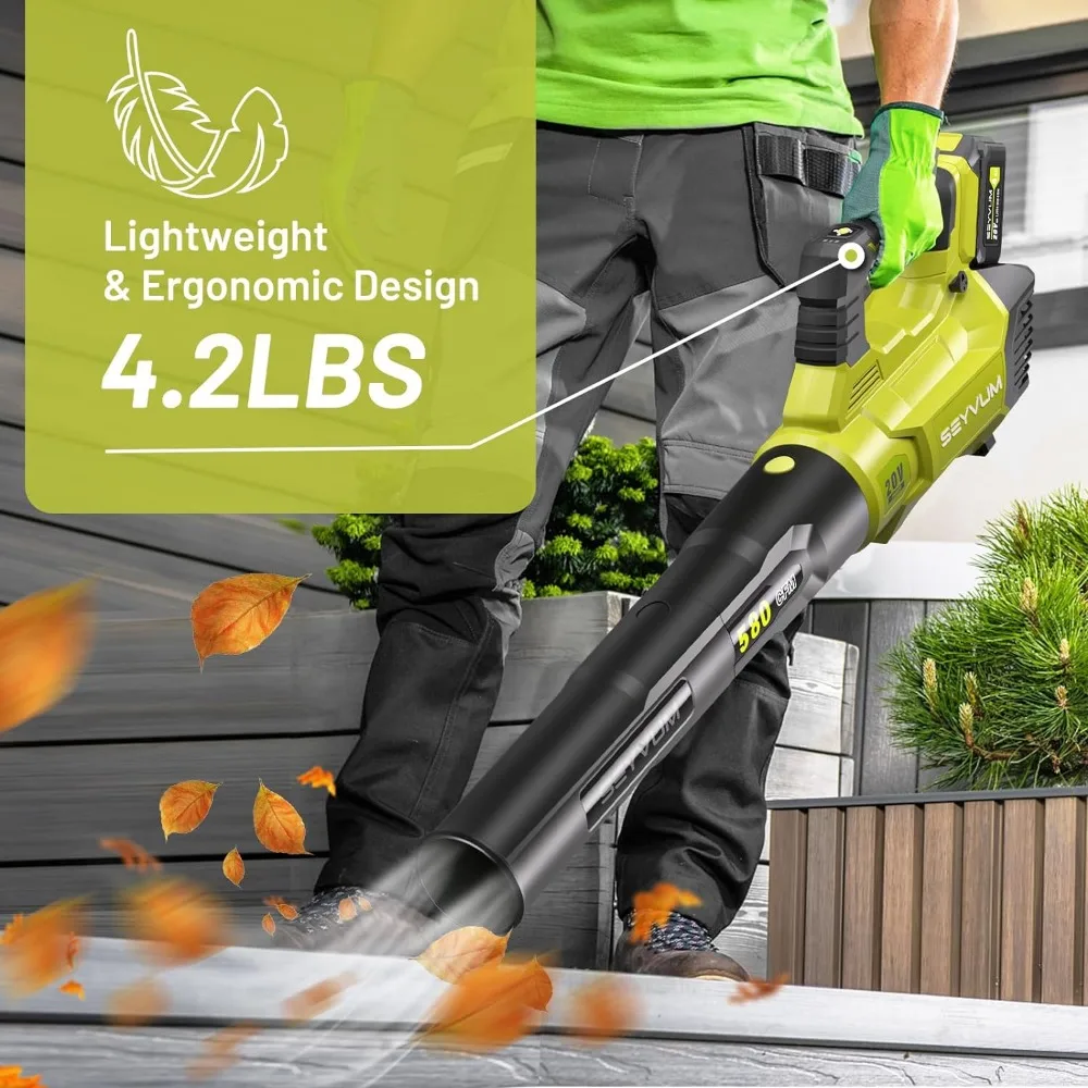Leaf Blower-580CFM 20V Leaf Blower Cordless with 2 X 4.0Ah Battery & Charger, 3-Speed Dial Electric Handheld