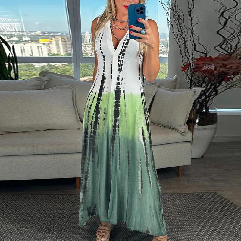 

Female Casual Stitch Color Office Pockets Dress Elegant 2024 New Lapel V-Neck Draped Peat Dress New Women Sleeveless Long Dress