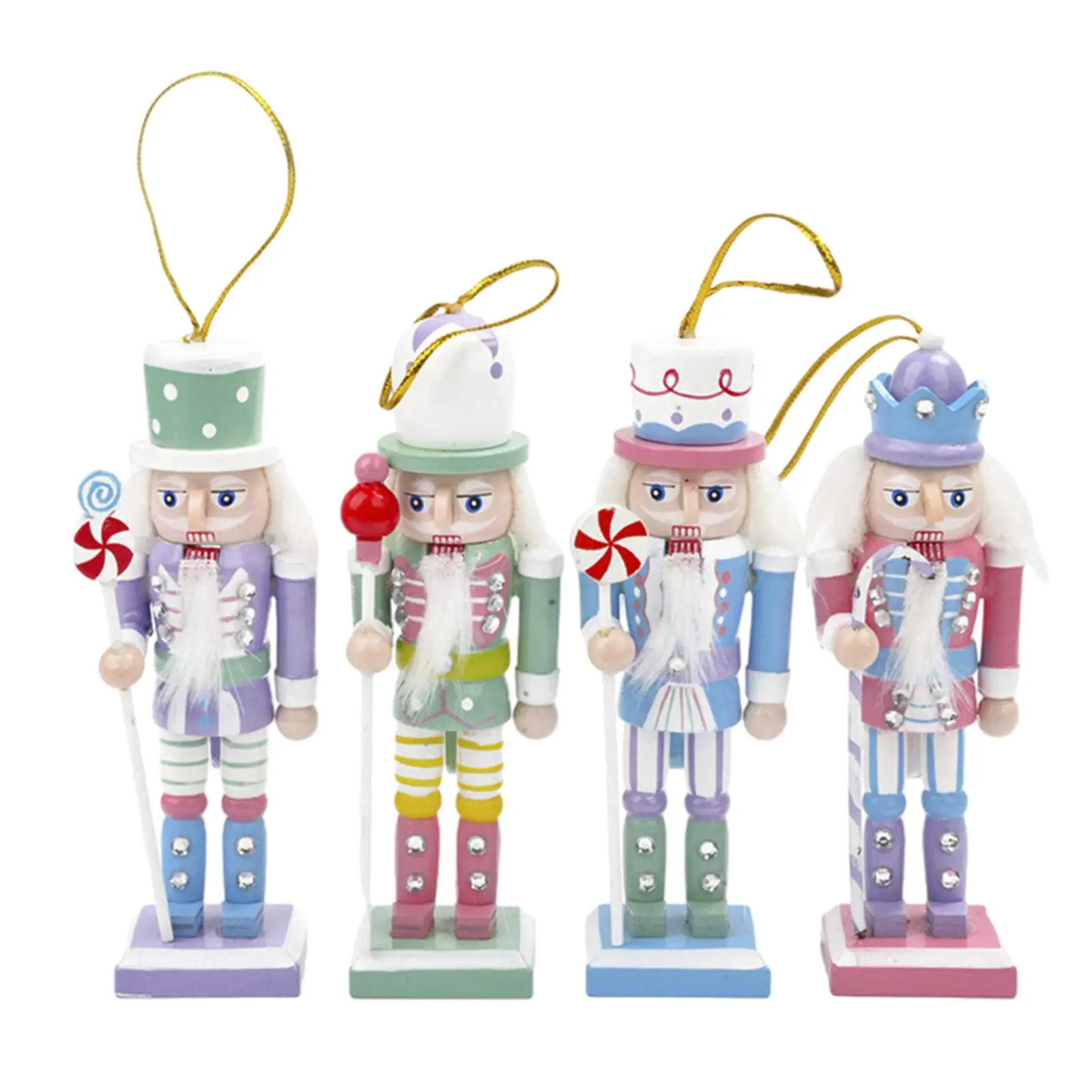 

4Pcs Christmas Nutcracker Ornament with Ropes Wooden Nutcracker Soldier for Party Birthdays Christmas Gift Festival Weddings