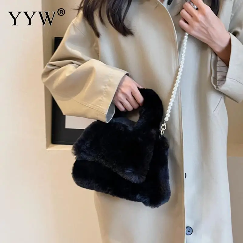 2023 Luxury Faux Fur Women'S Handbags For Women Furry Handbags Fluffy Purse Plush Top Handle Bag Fall Winter Fuzzy Crossbody Bag
