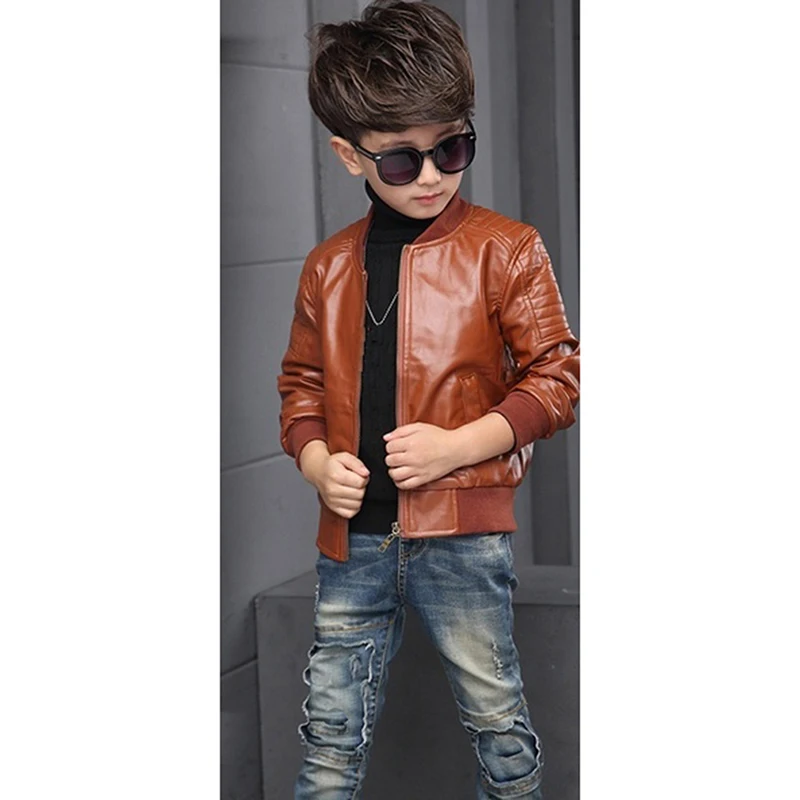 Boys Coats Autumn Winter Fashion Korean Children's Plus Velvet Warming Cotton PU Leather Jacket For 3-8Y Kids Jacket Outerwear - 6