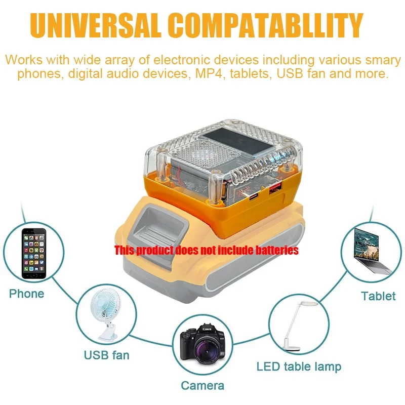 휴대용 디지털 디스플레이 어댑터 변환기 DeWalt 18V 리튬 배터리 충전기 전원 은행 USB Type-C 용 최대 140W 고속 충전기