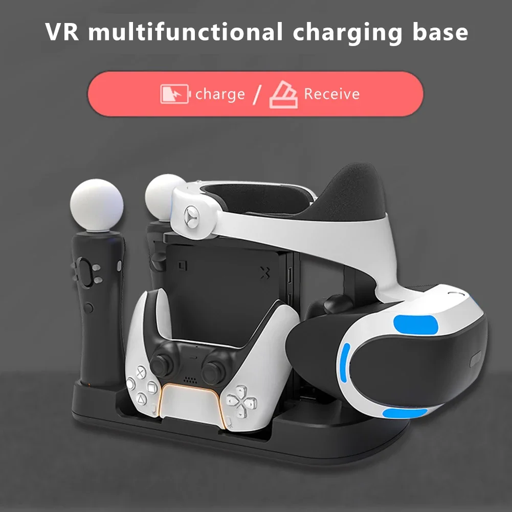 

6 in 1 Charging Base for PS5 VR Move Game Controller Charger Support Stand Dock Station Holder VR Host Helmet Charger