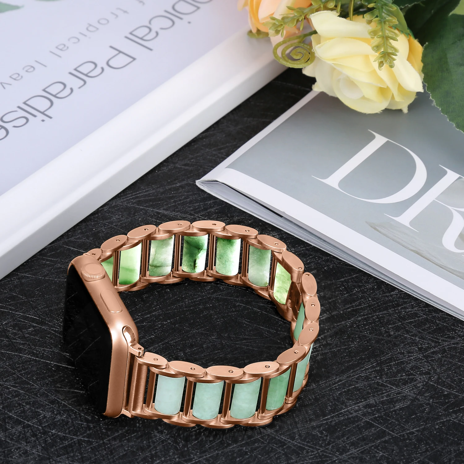 Jade jewelry Metal strap For Apple watch 8 7 45mm 41mm Luxury bracelet belt For iWatch Ultra 49mm Series 6 5 4 SE 44mm 42mm 40mm