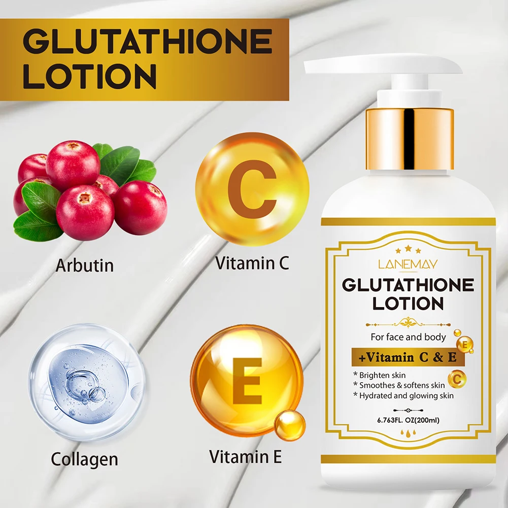 200ml Glutathione Lotion Vitamins C Brightening Hydrating Lotion Promotes Even Skin Tones Anti-Aging Skincare For Face Body