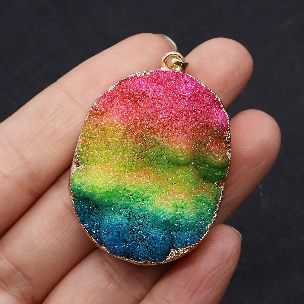 

1pcs 33x45mm Natural Semi-precious Stone Pendants Oval Shaped 3 Color Crystal Stone DIY for Making Necklace Earrings Egg Shape