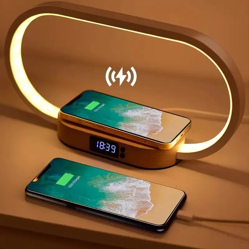 다기능 무선 충전기 패드 스탠드 시계, LED 데스크 램프, 야간 조명, USB..