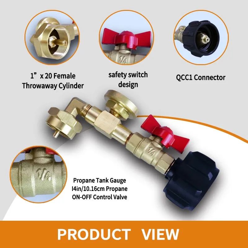 Propane Adapter with Brass Gas Pressure Gauge ON-off Control Valve for QCC1