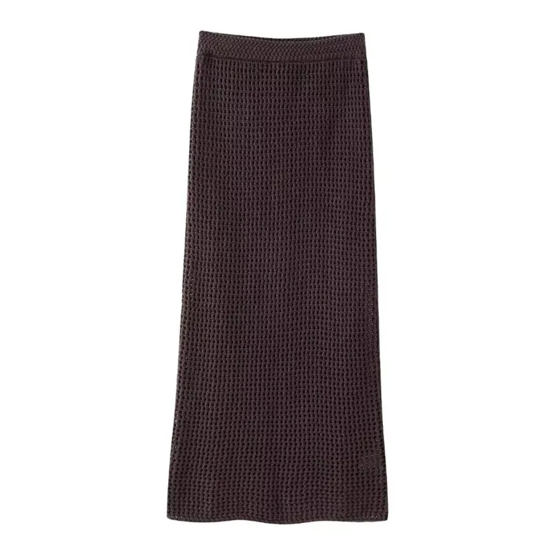 

Hollow Out Split Knit Midi Skirts For Women's New Spring Summer Straight Tube Low Waisted Casual Slim Lining Long Skirts