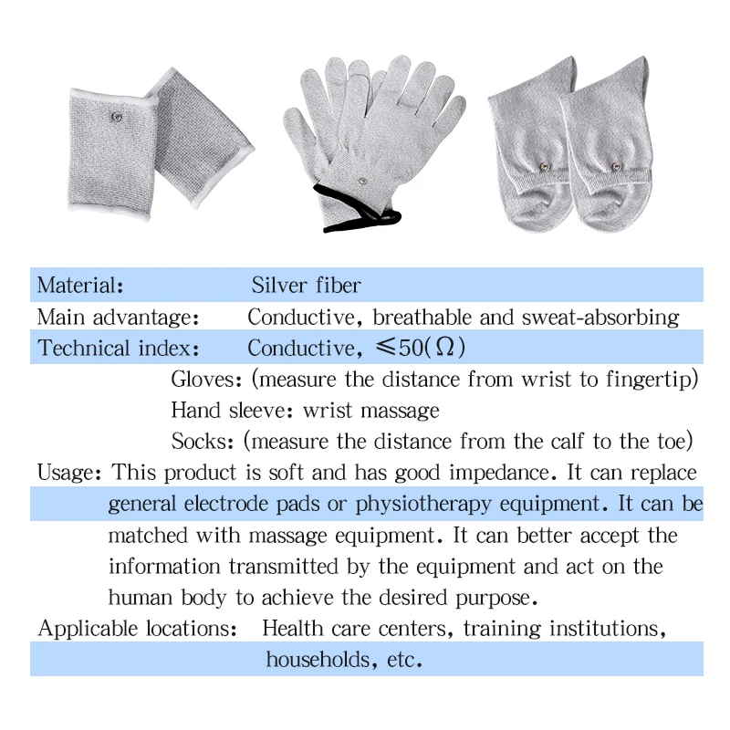 Breathable Fiber Electrotherapy Massager Electrode Gloves With Cable Electrode Machine Gloves For TENS Mechines muscle stimulator electrode pads