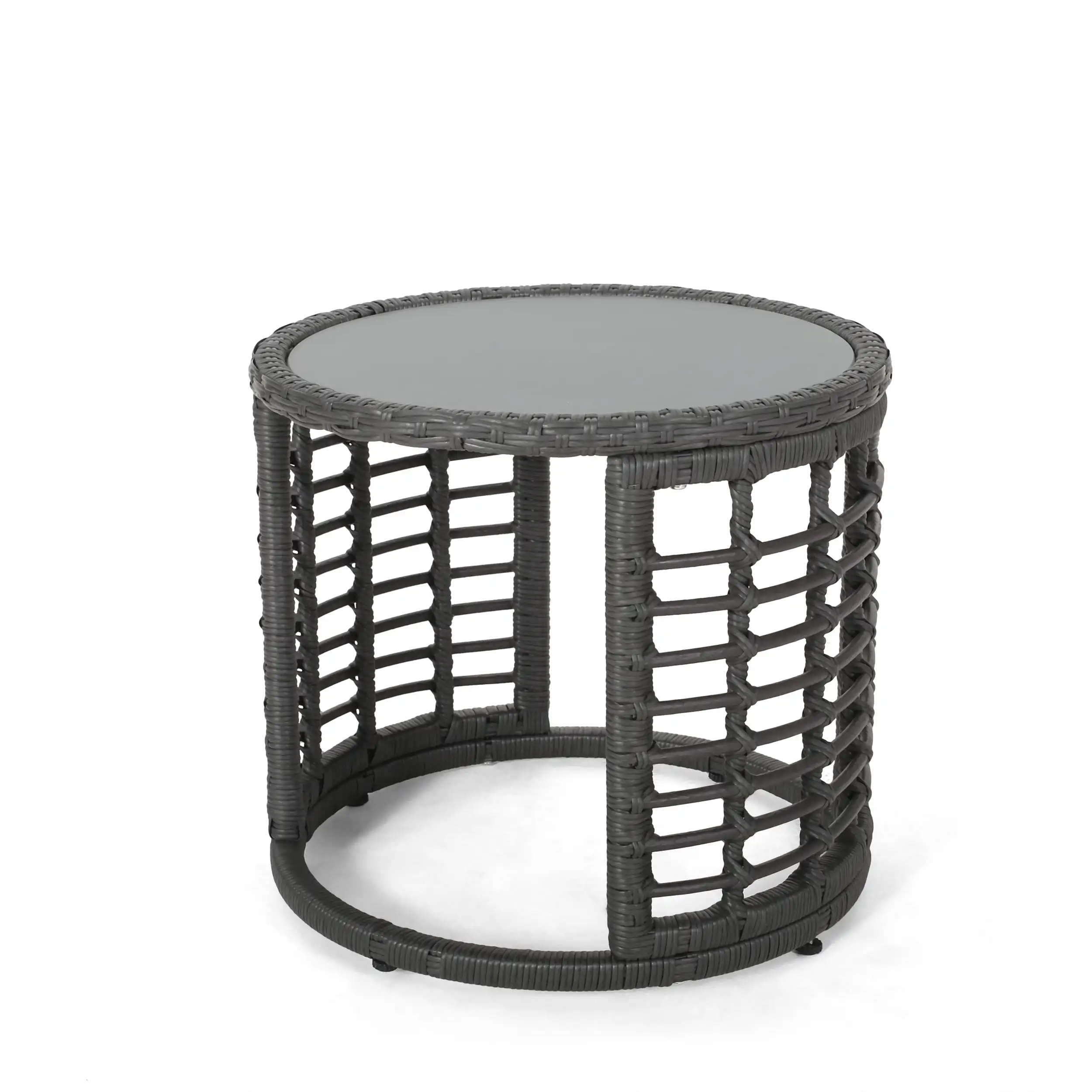 

Caspian High Load-bearing Strong Stable and Durable Indoor Modern Boho Wicker Side Table with Tempered Glass Top Gray