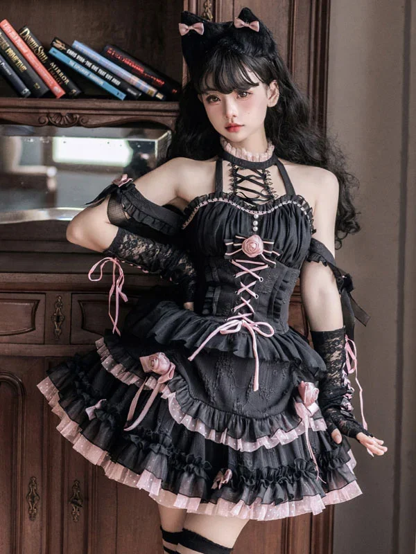 シェリーメイ　ゴシックロリータドレス エレガントなゴシックロリータドレス レースアップ リボン