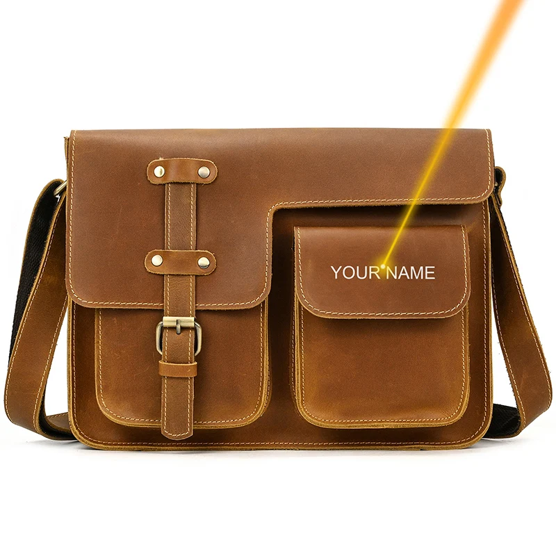 

Genuine Leather Men's Shoulder Bag A4 High Quality Crazy Horase Leather Crossbody Bags iPad Male Messenger Bag Briefcase