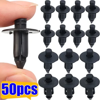 50pcs Car 8mm/6mm Hole Plastic Rivets Fastener Push Clip Black Auto Vehicle Door Trim Panel Retainer Fastener Clip Car Accessory 1