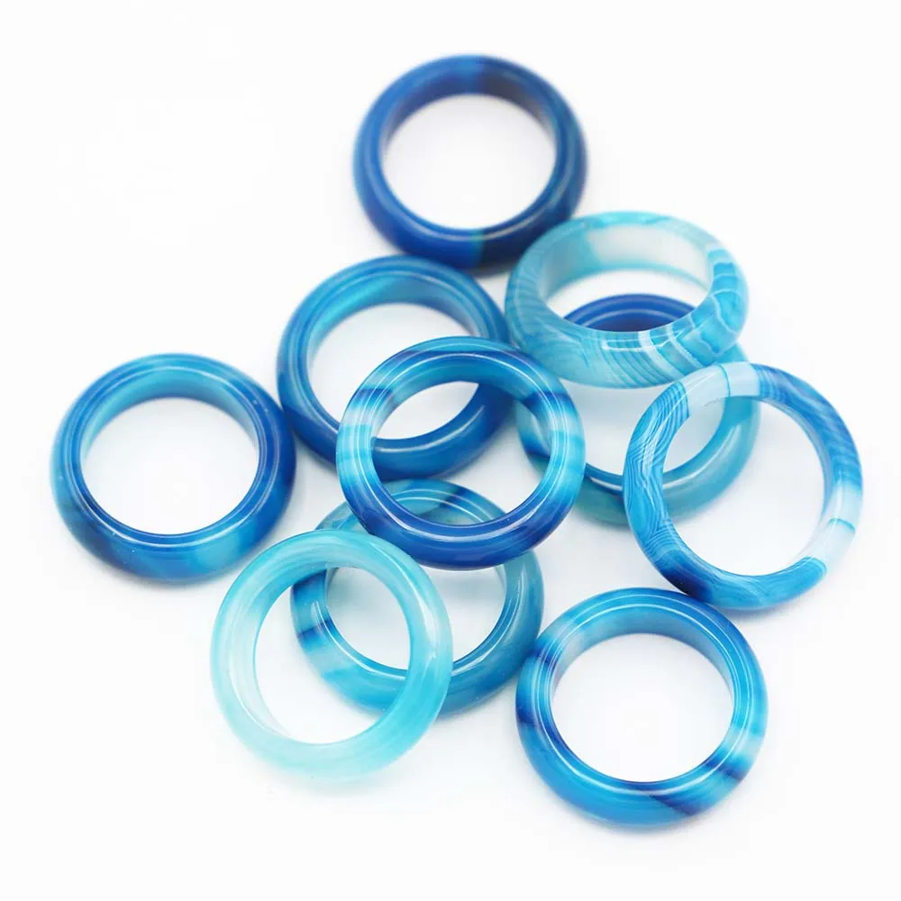 

Natural Stone Lake Blue Agate Hanging Rings Unisex Created Circle Finger Charm Fashion Jewelry Accessories Gifts Wholesale 12Pcs