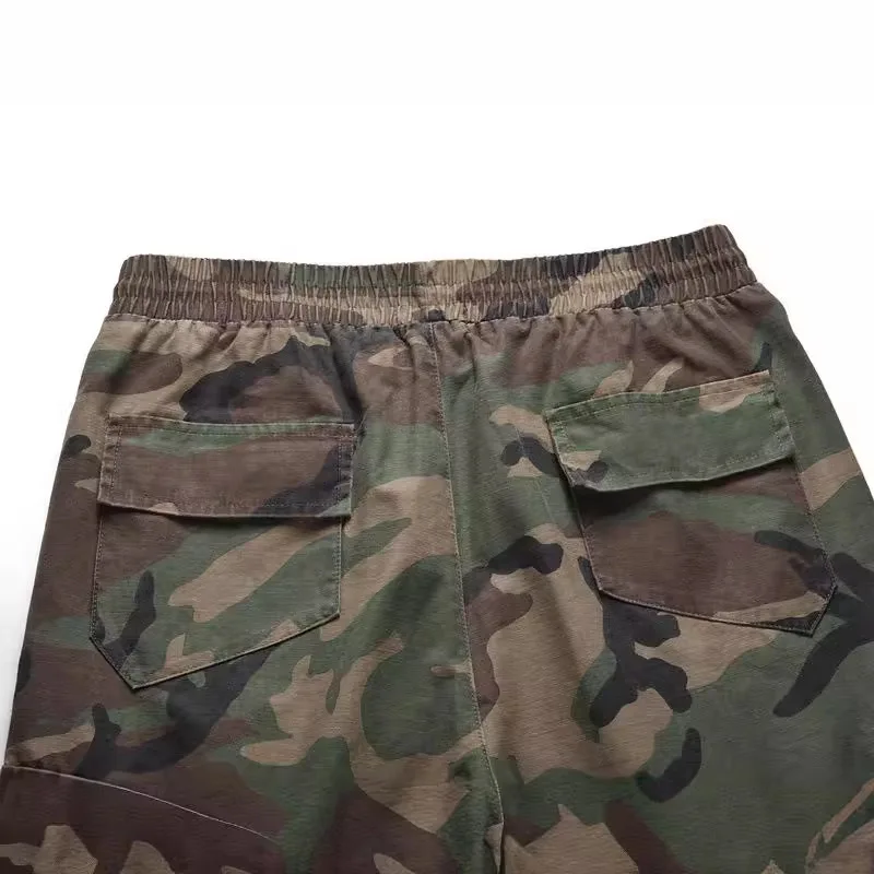 2025 New High Street Trend Drawstring Tie Waist Washed Vintage Casual Camouflage Multi Pocket Cargo Shorts 4
