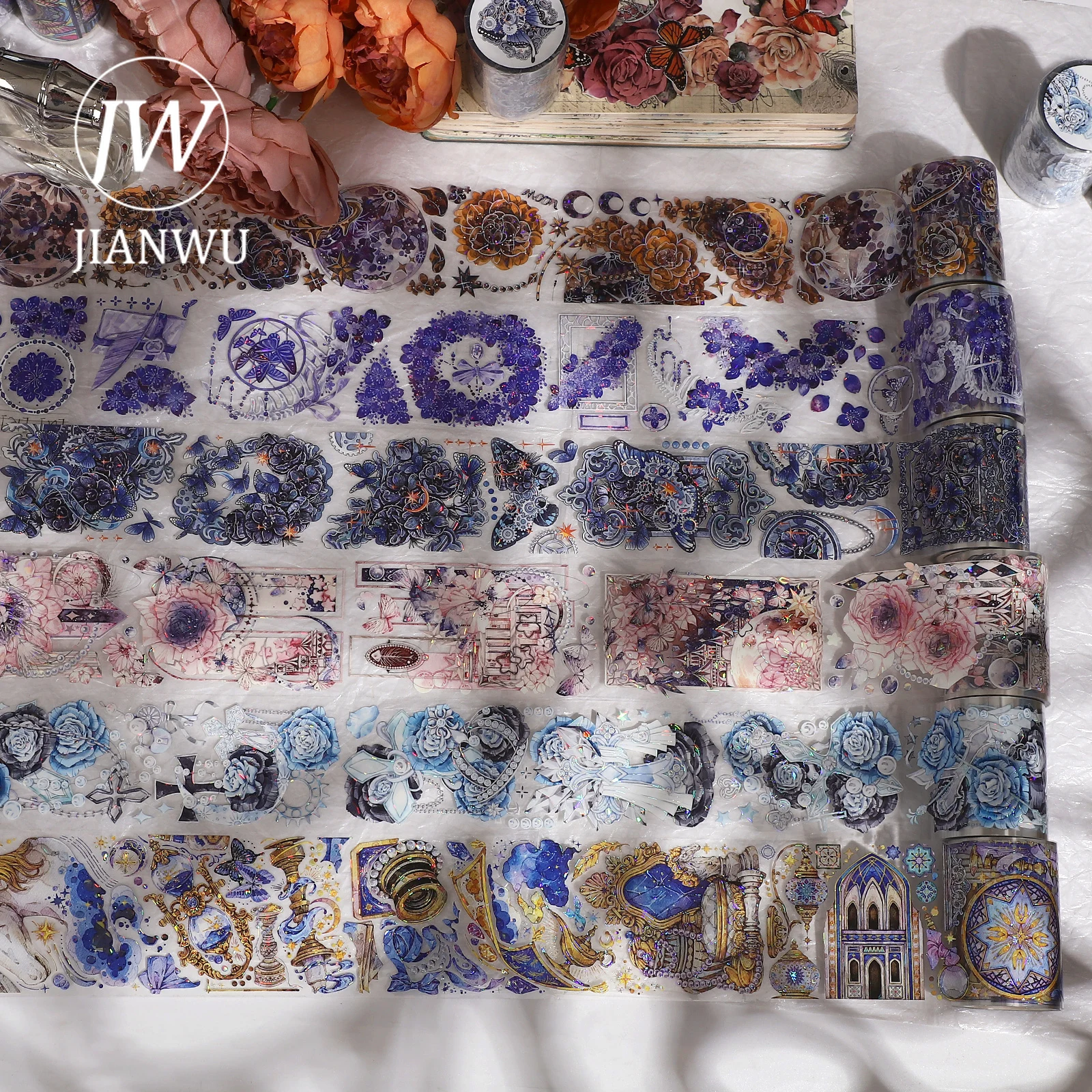 

JIANWU 400cm/500cm Vintage Flower Landscaping Decor Material Shell Light PET Tape Creative DIY Journal Collage Stationery