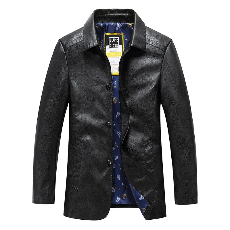MaiDangDi soft leather coat for men with plush lapel youth spring autumn winter trend business and leisure leather jacket mens