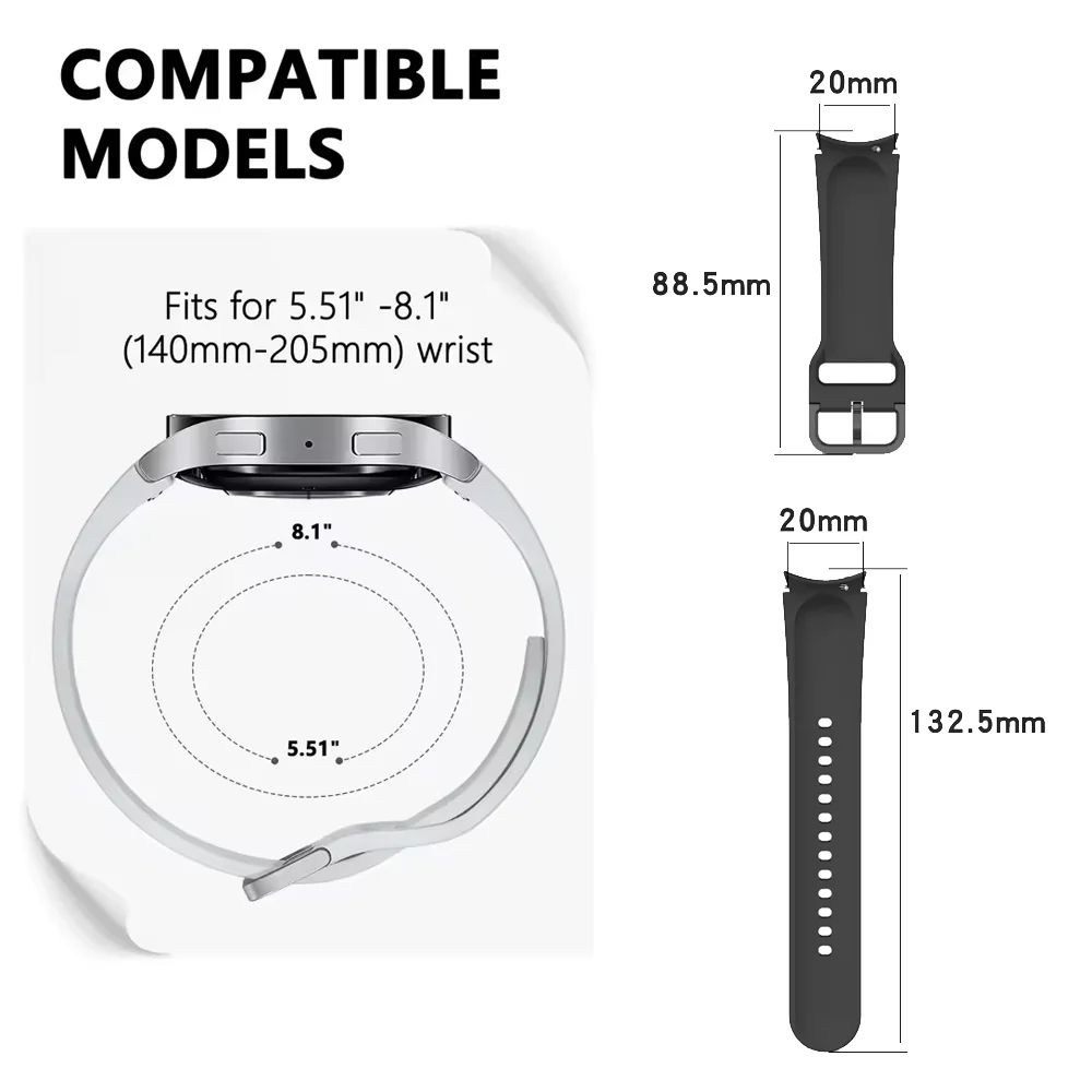Universal Silicone Smartwatch Bracelet, 20mm/22mm Adjustable Strap
