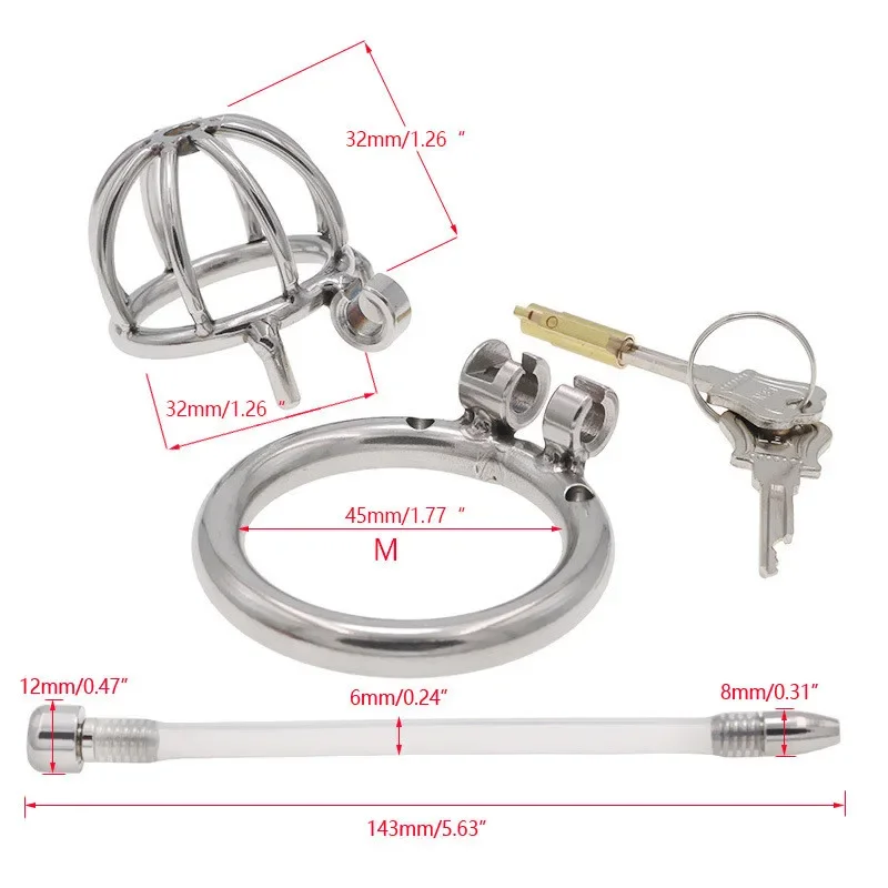 Chastity Device Metal Cock Cage Penis Ring Lock Restraint Bondage Belt Bird Cage Urethral Catheter Sounds Fetish Sex Toy For Men