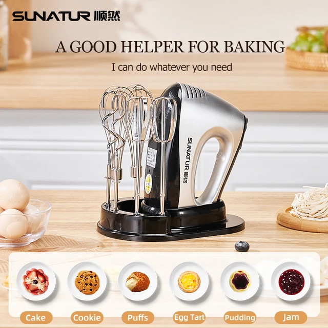 SUNATUR Miscelatore manuale 110-240V Frullatore 300W Robot da cucina elettrico 3 in 1 Miscelatore Elettrodomestici da cucina Macchina Mixer per cuocere al forno 4