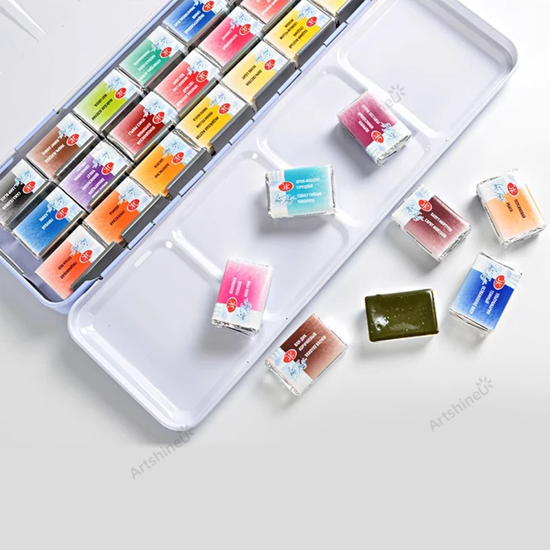 Portable Russian White Nights Sonnet Artists Watercolour Paint Set 12/16/21/24 Colours for Painters Enthusiasts Art Supplies