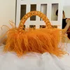 Pearl Bead Bag With Ostrich Feather Fur Designer Brand Clear Acrylic Crystal Stone Box Tote Handbag Women Handmade Party Purse 4