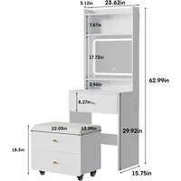 Make Up Vanity Desk with Mirror and Lights, White Vanity Table Set with Charger Station,Girls Small Vanity and Storage C 2