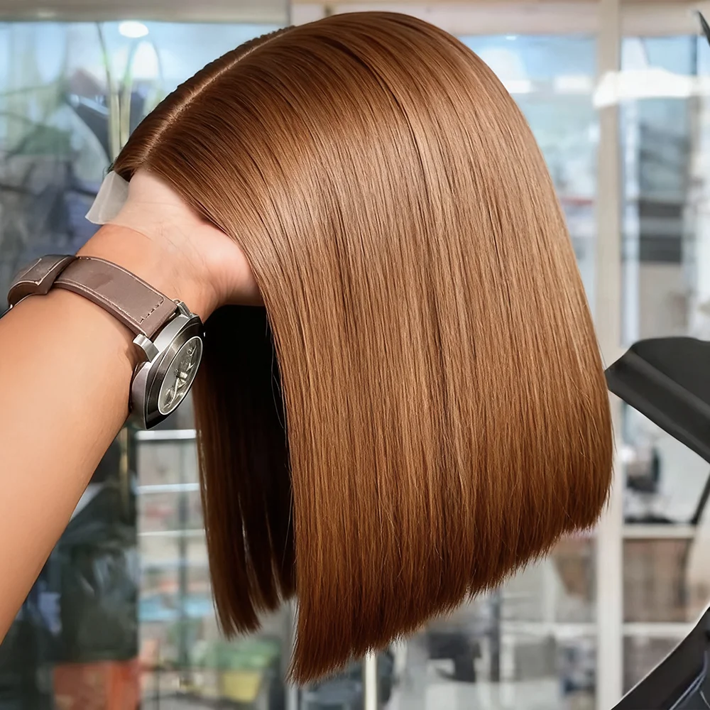 Perruques Bob brésiliennes droites brun chocolat prêtes à porter 7×5 sans colle 100% perruques de cheveux humains # 4 13×4 HD Perruque avant en dentelle pré-épilée