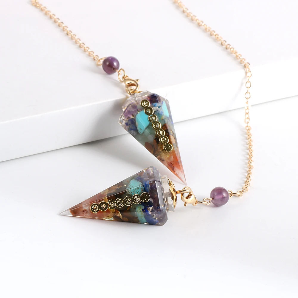 7 Chakra Hexagonal Orgone Multi Gemstone Pendulum Necklaces EMF Protection Amulet Semi-precious Stone Crafts Women Men Jewelry