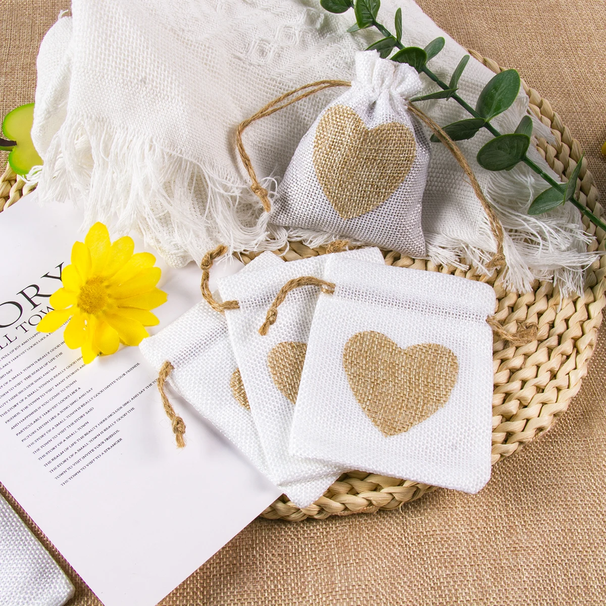 10-20pcs/lot Natural Linen Burlap Bag Jute Gift Bag Drawstring