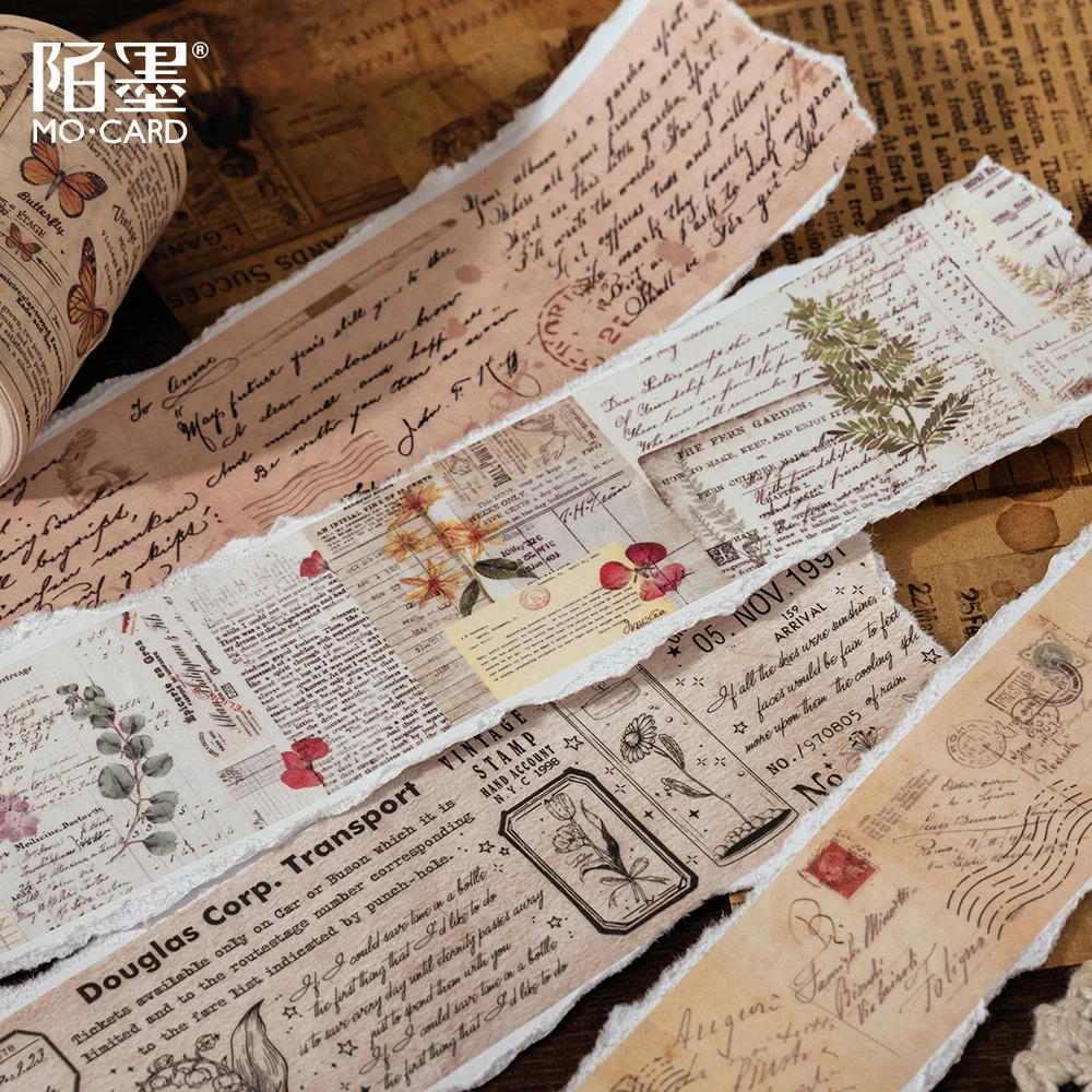 

Vintage Old Text Letter Washi Tape Sticker Junk Journal Decorative Plant Poetry Tape Retro DIY Diary Album Scrapbooking Material